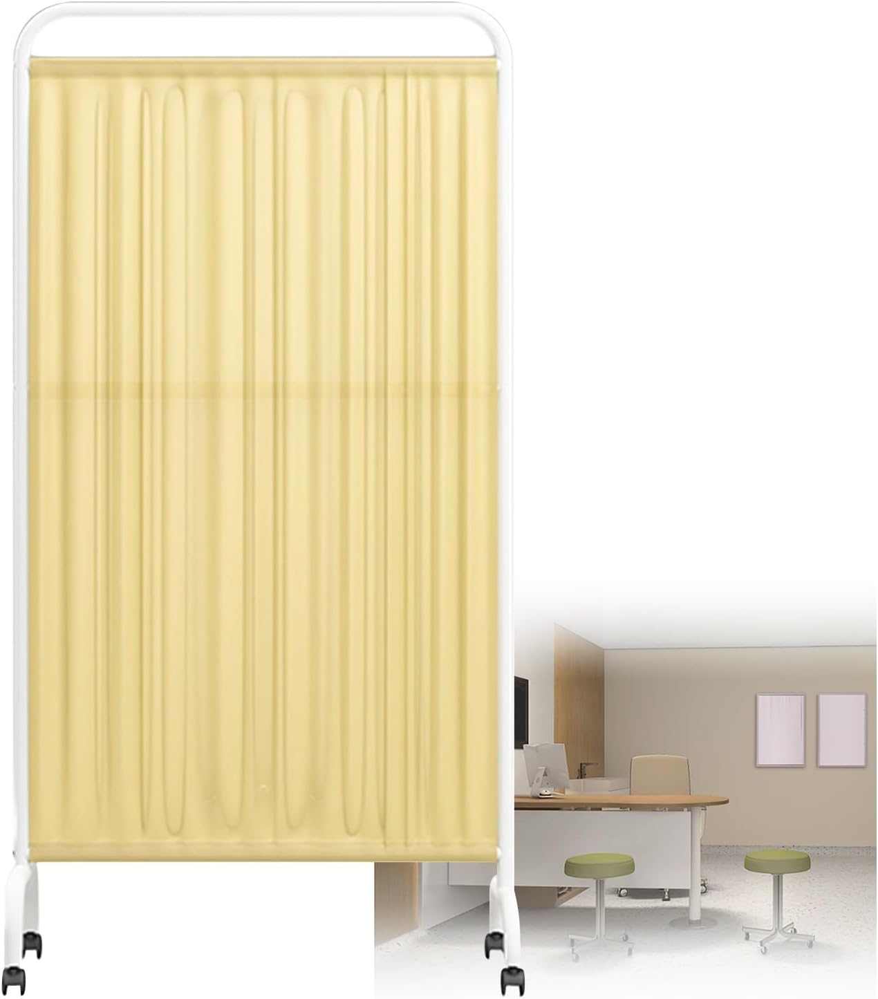 Movable Medical Privacy Screen, 5-Panel Partition Wall with Wheels, Space-Saving Temporary Divider for Hospitals, Beauty Salons, Living Rooms - Yellow Color