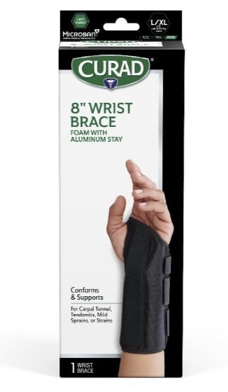 CURAD Foam Wrist Splint with Aluminum Stay and Microban, Size L/XL, Left Wrist, 8