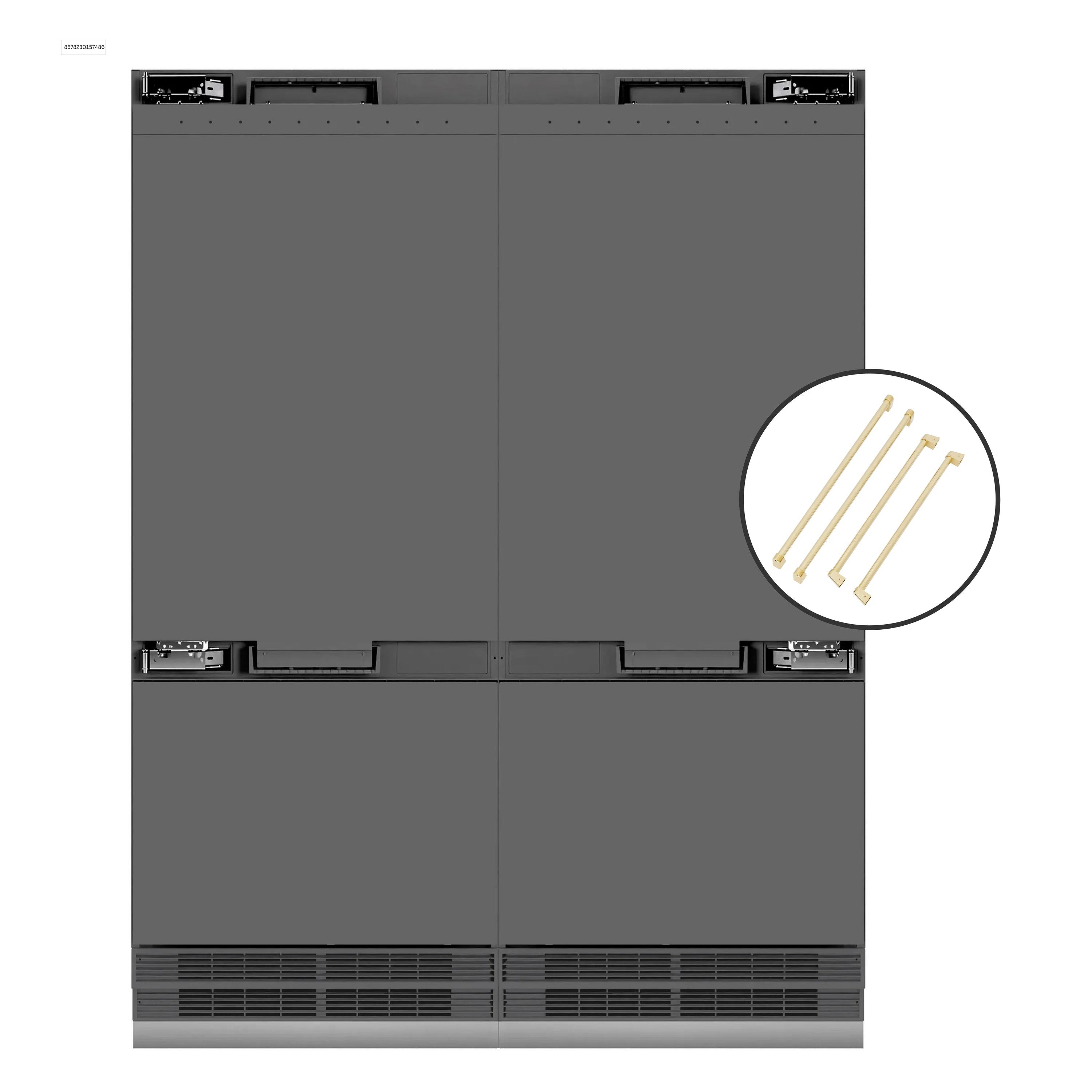 ZLINE Autograph Edition 60-Inch 32.2 Cu. Ft. French Door Built-In Bottom Freezer Refrigerator with Water Dispenser and Ice Maker in Panel Ready with Graphite Gray Interior and Polished Gold Accents (GRBIVZ-60-G)