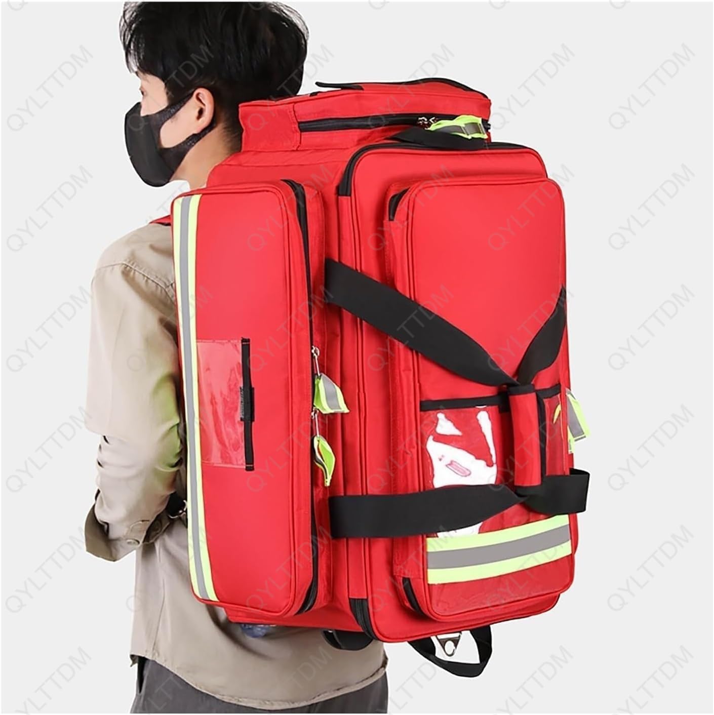 Firefighter Jumbo Turnout Gear Wheeled Bag, with Compartments, Rolling Medical Bag with Wheels, Portable Medical Trolley Duffle, with Reflective Trim, for Emergency, Home & Clinical Use