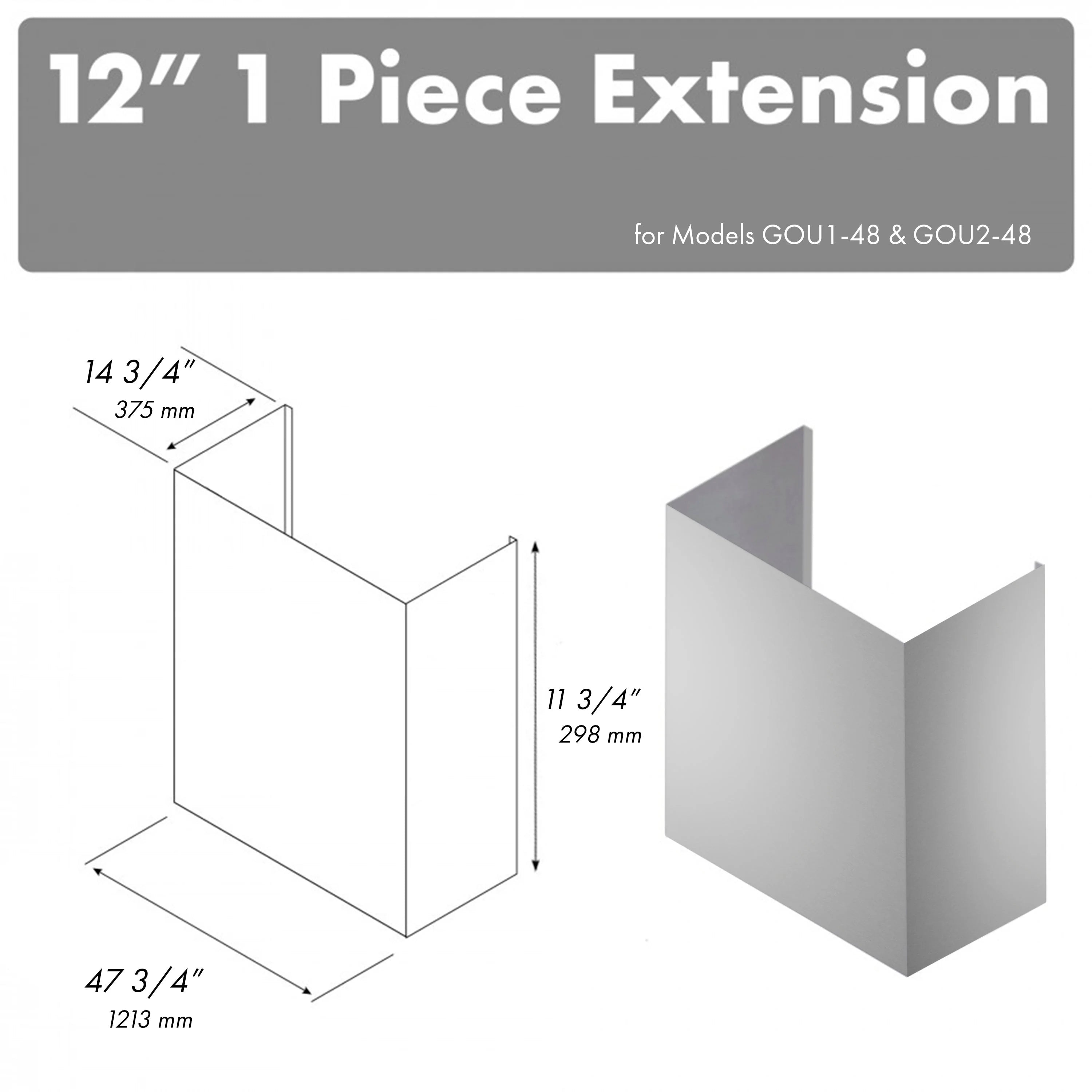 ZLINE 12-Inch Chimney Extension for 48-Inch Under Cabinet Outdoor Grill Hood (1PEXT-GOU48-12)