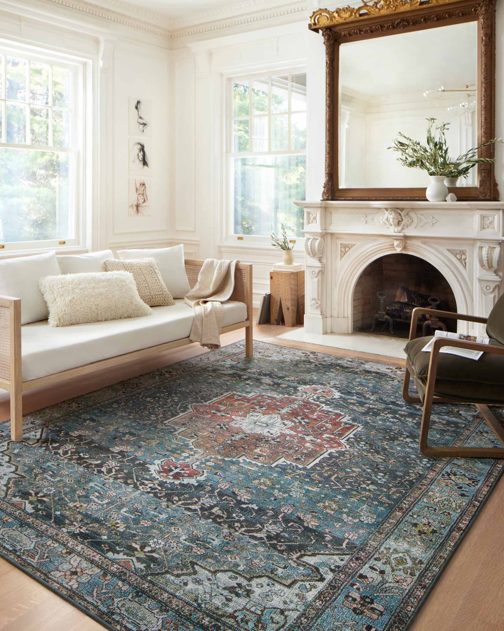Loloi II Margot Collection - Traditional Power Loomed Rug in Ocean & Brick (MAT-05)