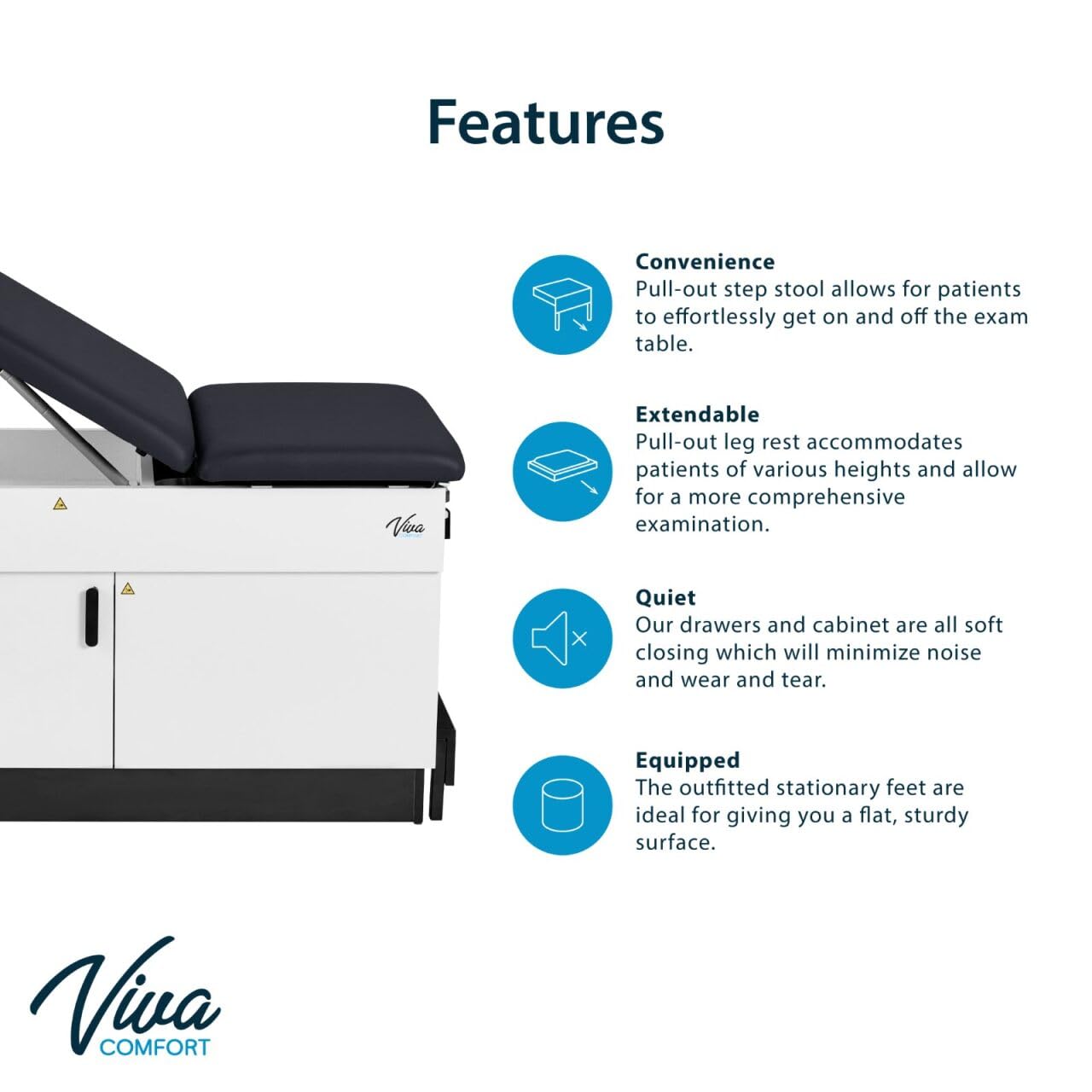 Slim Line Medical Exam Table, Black, 420 lbs Weight Capacity (Stirrups NOT Included)