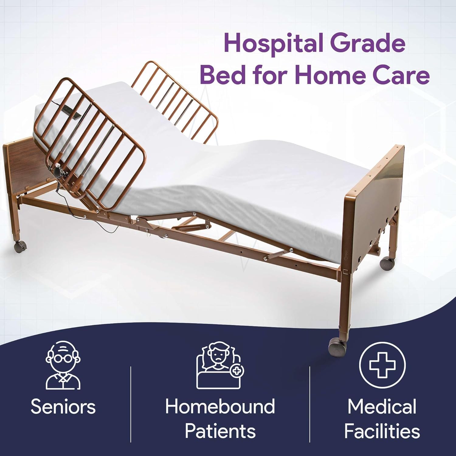Semi Electric Hospital Bed for Home Use with Foam Mattress and Half Rails - Medical Bed for Long Term Care and Medical Facilities - 36