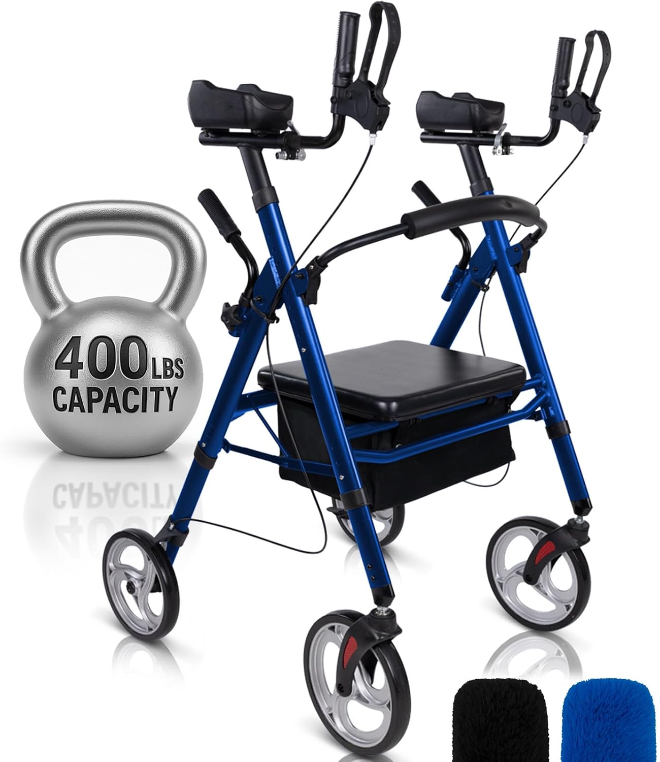 Vive Bariatric Upright Walker with Seat - Heavy Duty Senior Stand Up Rollator, Extra Wide Frame - Padded Armrest & Backrest -Mobility Aid Portable Rolling Walker with Bag - Fits Tall & Large People