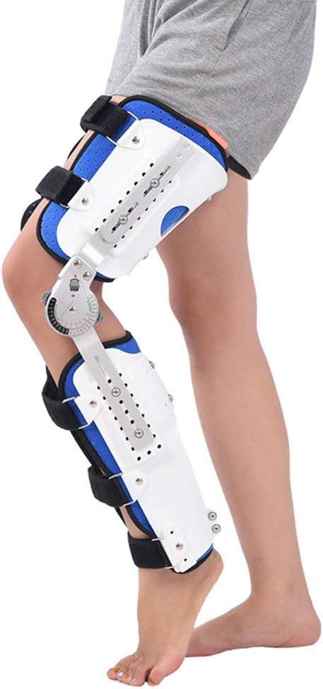 Adult ROM Hinged Leg Knee Brace, Hinged Immobilizer for Ligament Injury, Orthosis Stabilizer, Adjustable Recovery Support for Orthopedic Rehab,White+Blue