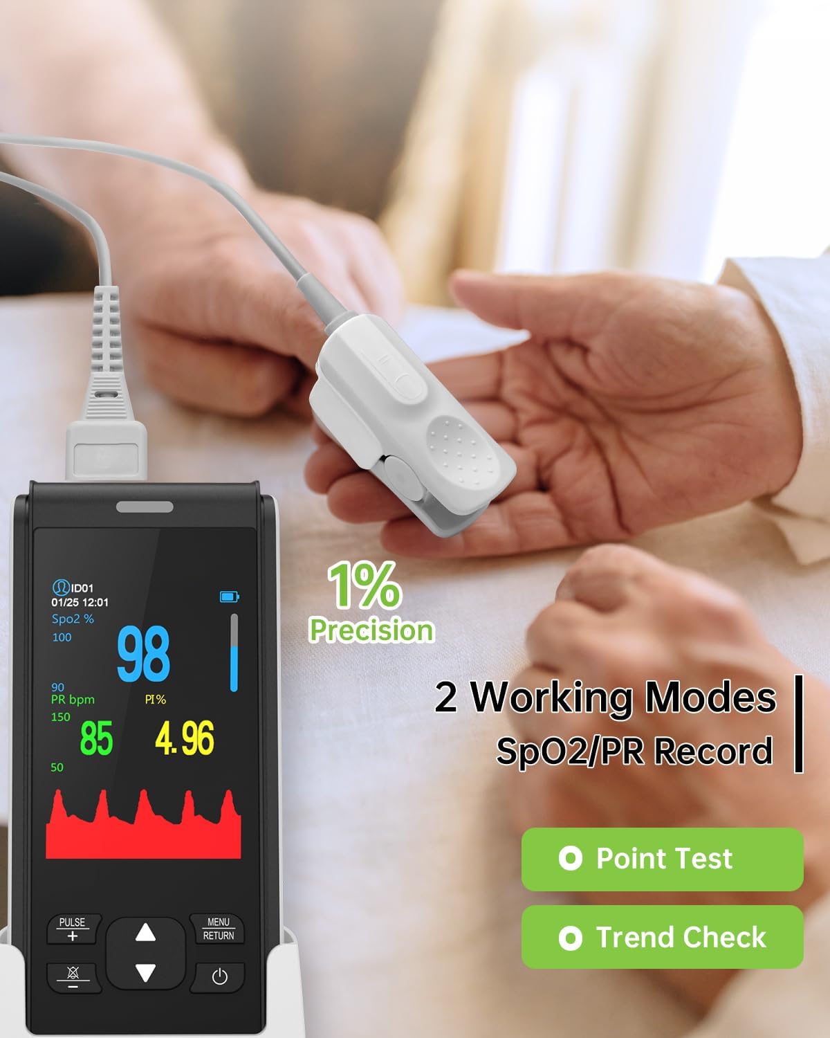 Pulse Oximeter - Handheld Pulse Oximeter Rechargeable Overnight Pulse Ox Continuous oxygen meter finger pulse oximeter Fingertip with Pulse o2 sat monitor finger for oxygen SpO2