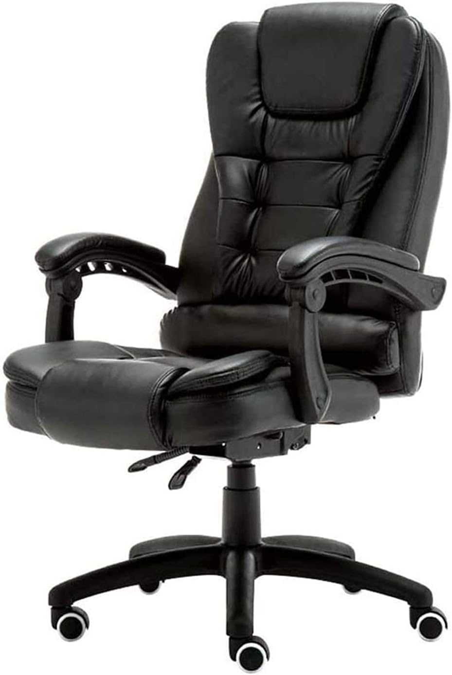 Black Leather High Back Office Chair - Adjustable Ergonomic Swivel Task Chair with Armrests and Lumbar Support,