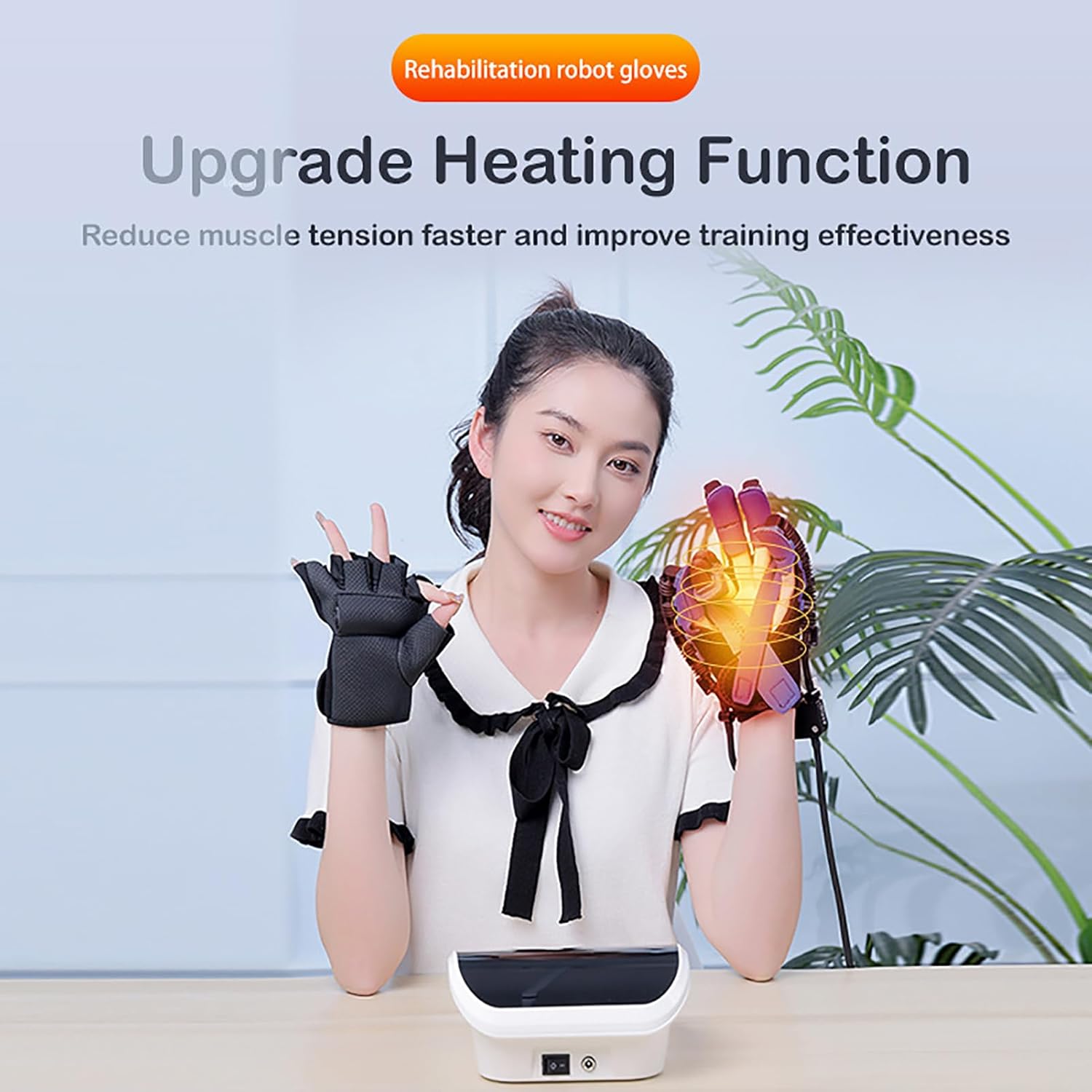 Heated Rehabilitation Robot Gloves for Stroke Recovery, Hand Strength Exercise, 4 Training Modes, 9-Speed Adjustable Force, Rechargeable Massage Finger Trainer