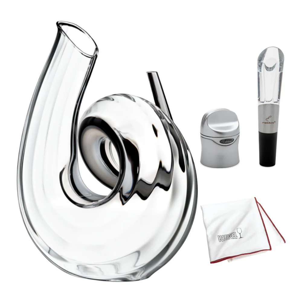 Riedel Decanter Curly Fatto A Mano with Aerator Set and Polishing Cloth Bundle