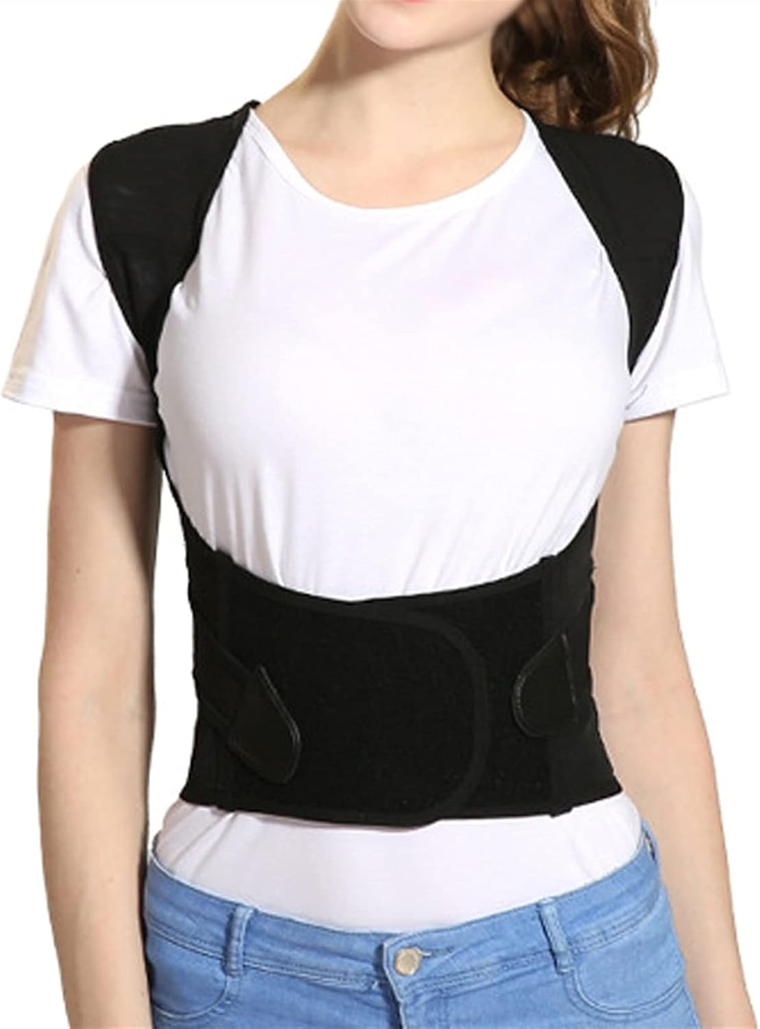 Posture Corrector for Women and Men, Back Brace Straightener Lumbar Support Belt with Metal Support for Back Neck Shoulder Pain Relief Improve Posture,Black-L,Black-M