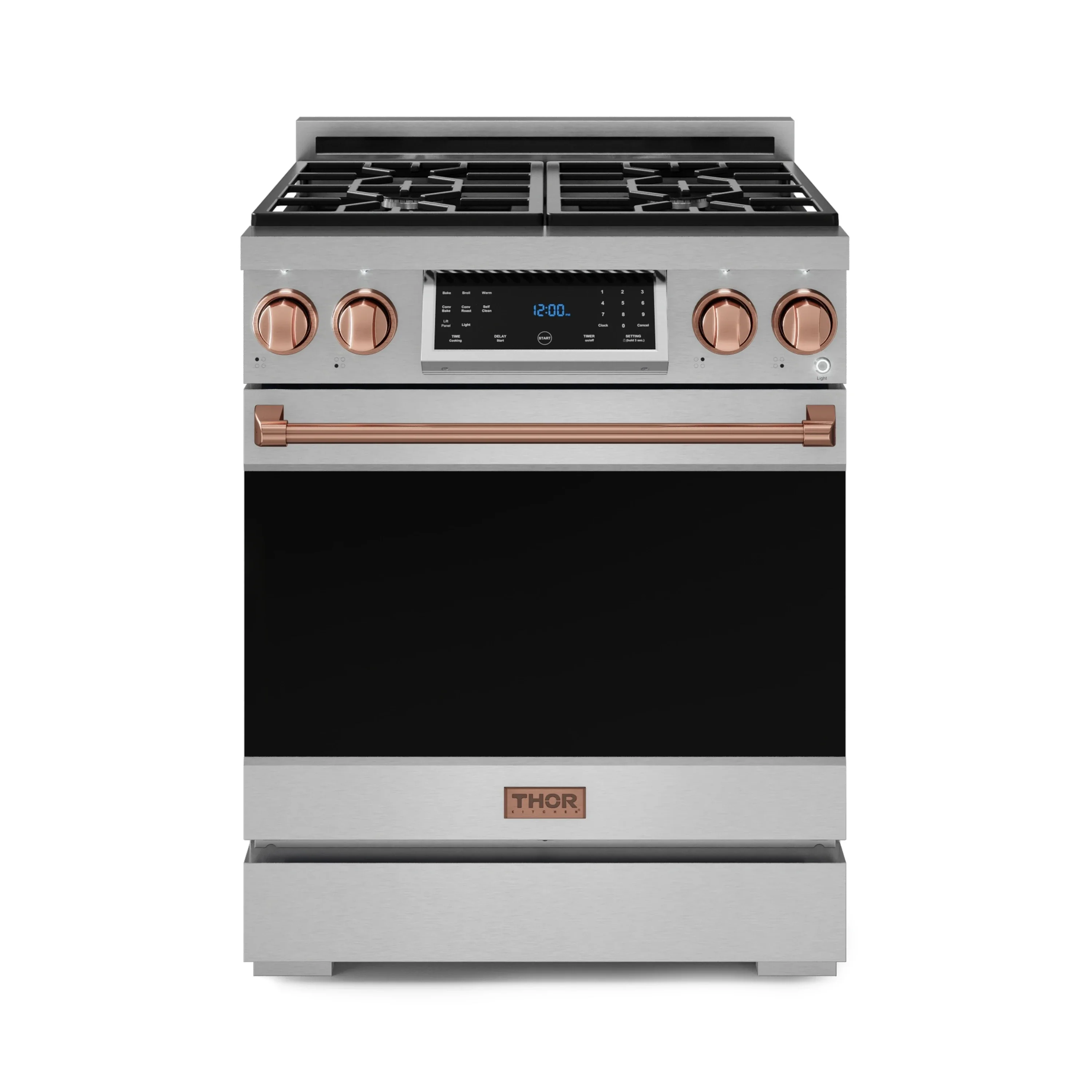 Gordon Ramsay by Thor Kitchen 30-Inch Professional Natural Gas Range with Tilt Panel Touch Control and 4.55 Cu. Ft. Self Clean Oven in Stainless Steel with Rose Gold Trim  (RSG30-RSG)