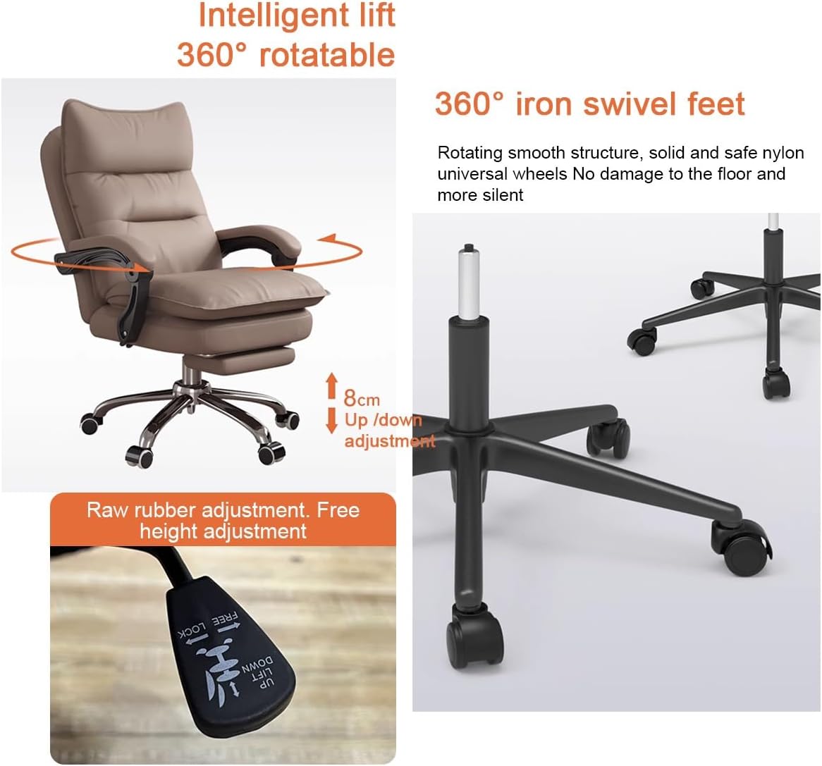 Computer Desk Chair, Executive Chairs, Ergonomic Swivel Desk Chairs, with Wheels,Adjustable Lumbar Support,Work Chair Leather Gaming Chair,Arm Adjustable,Grey
