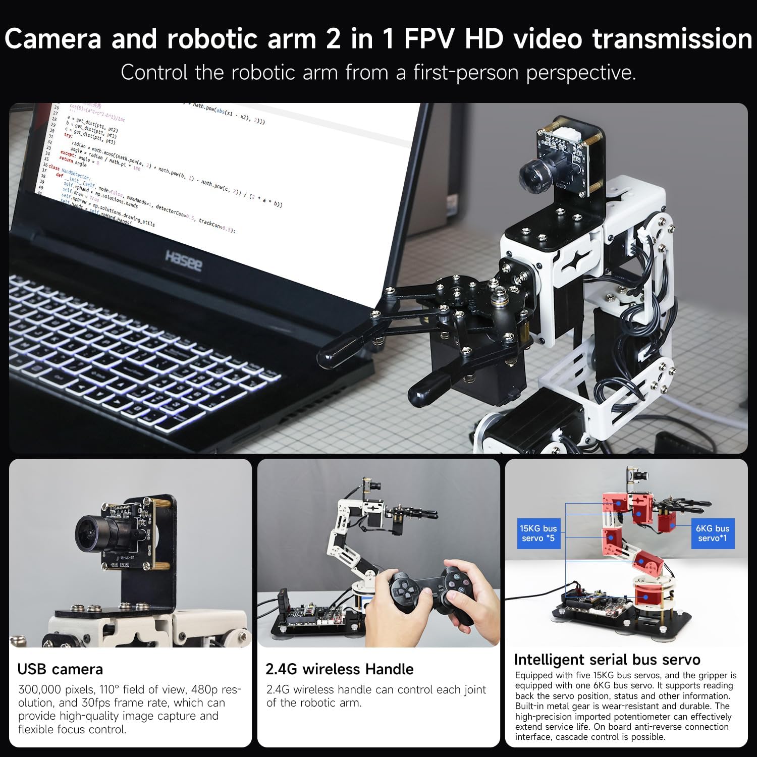 Yahboom Robot Arm ROS Virtual Machine as Controller Programmable AI Visual Recognition 6DOF Mechanical Arm Research Robot DOFBOT-SE (VM Software Not Support MAC)