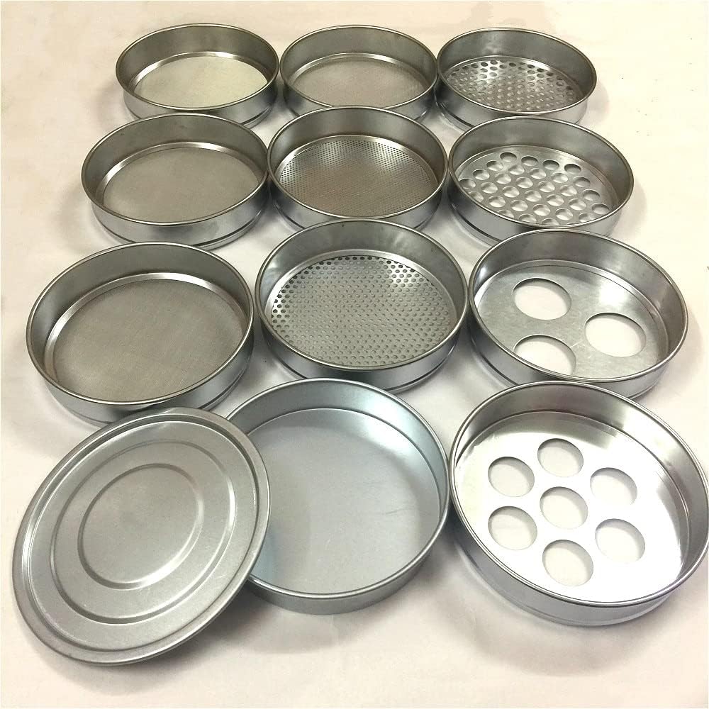 laboratory sieve, 1pc Soil Sieve Horticultural Round Hole Sampling Laboratory Test R30cm Aperture 0.075-60mm Galvanized Lid & Bottom 1/PK(0.075mm)