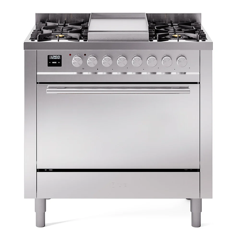 ILVE 36-Inch Professional Plus II Dual Fuel Range with 6 Burners and Solid Door Oven in Stainless Steel (UP36FQMPSS)