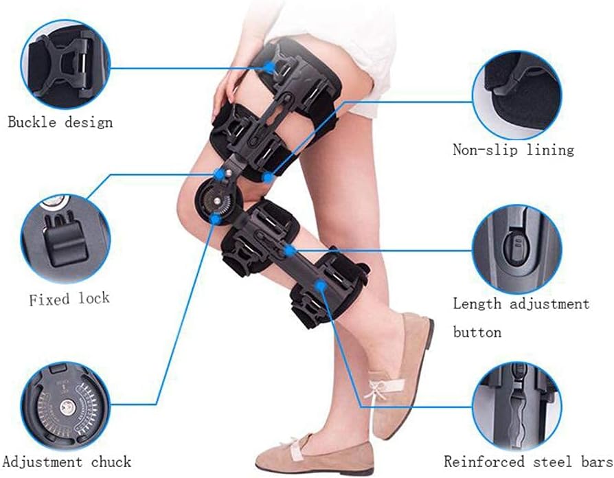 Knee Orthosis Support Joint Stabilizer, Hinged Knee Brace Fracture Fixed Guard Splint Leg Protector Fully Adjustable Calf Ankle Foot Fixed Bracket - Universal Size