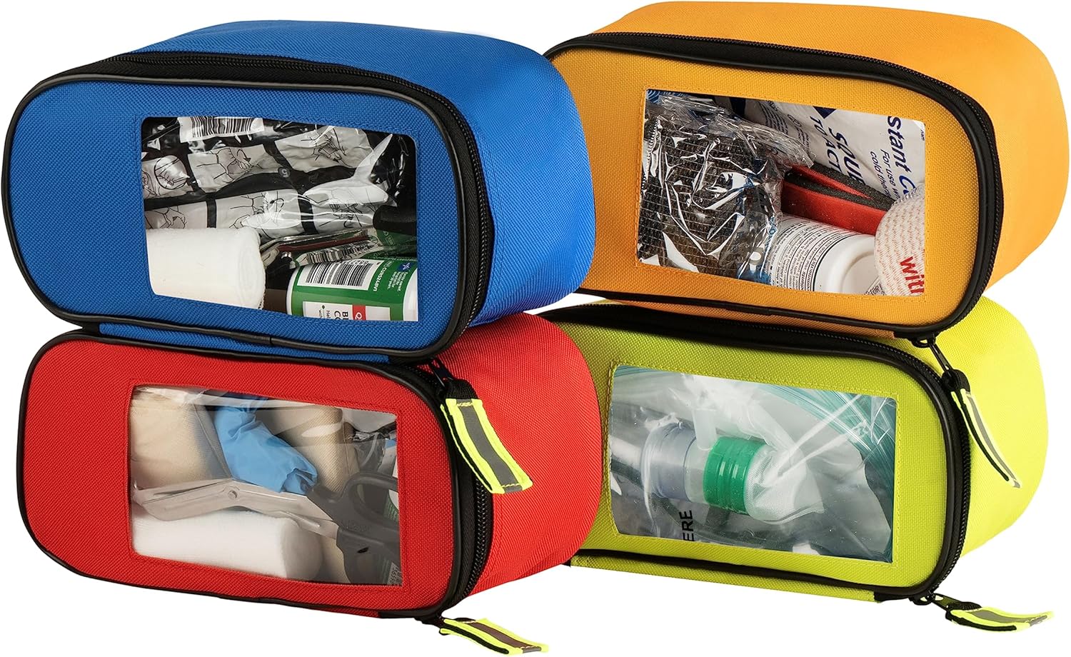 Scherber Fully-Stocked Premium First Responder Backpack | EMT/EMS Medic Trauma & Oxygen Medical Professional Kit | Bag w/ 4 Color-Coded Removable Pouches, O2 Storage, & 250+ First Aid Supplies - Red