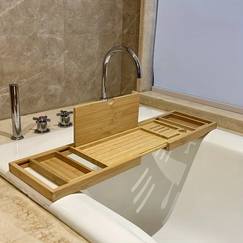 Bamboo Bathtub Caddy With Adjustable Width