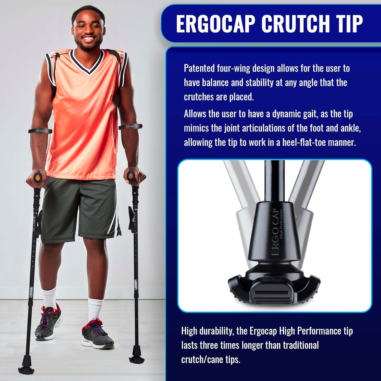 Ergobaum 7G Black Mamba by Ergoactives. 1 Pair (2 Units) of Ergonomic Forearm Crutches - Adult 5' - 6'6'' Adjustable, Foldable, Shock Absorber, Knee-Rest Platforms, LED Lights (Real Carbon Fiber)