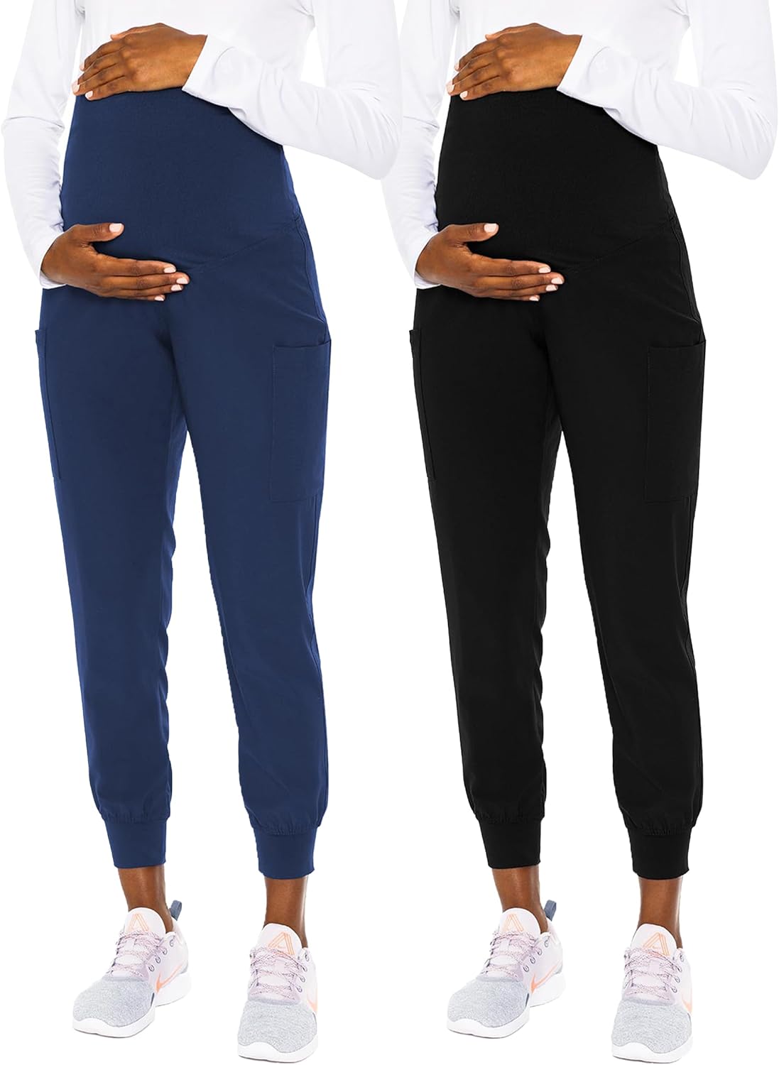 Med Couture Maternity Jogger Scrub Pants for Women, High Rise Waist, 4 Pockets with Soft Knit Waistband - MC029