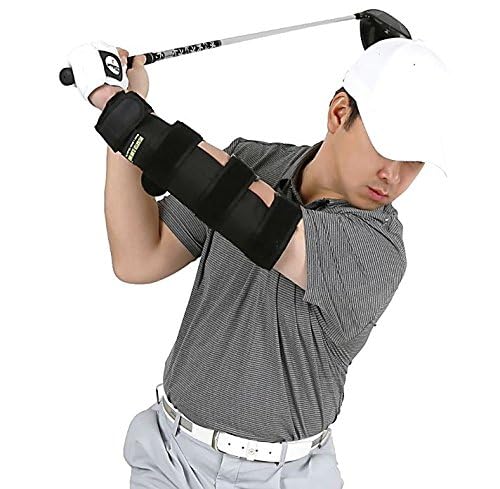 U.S. Patented Weighted Elbow Brace - Shoulder Turn & Straight Arm Golf Swing Trainer Increasing Moment of Inertia Force (Rigid, 2 lb)