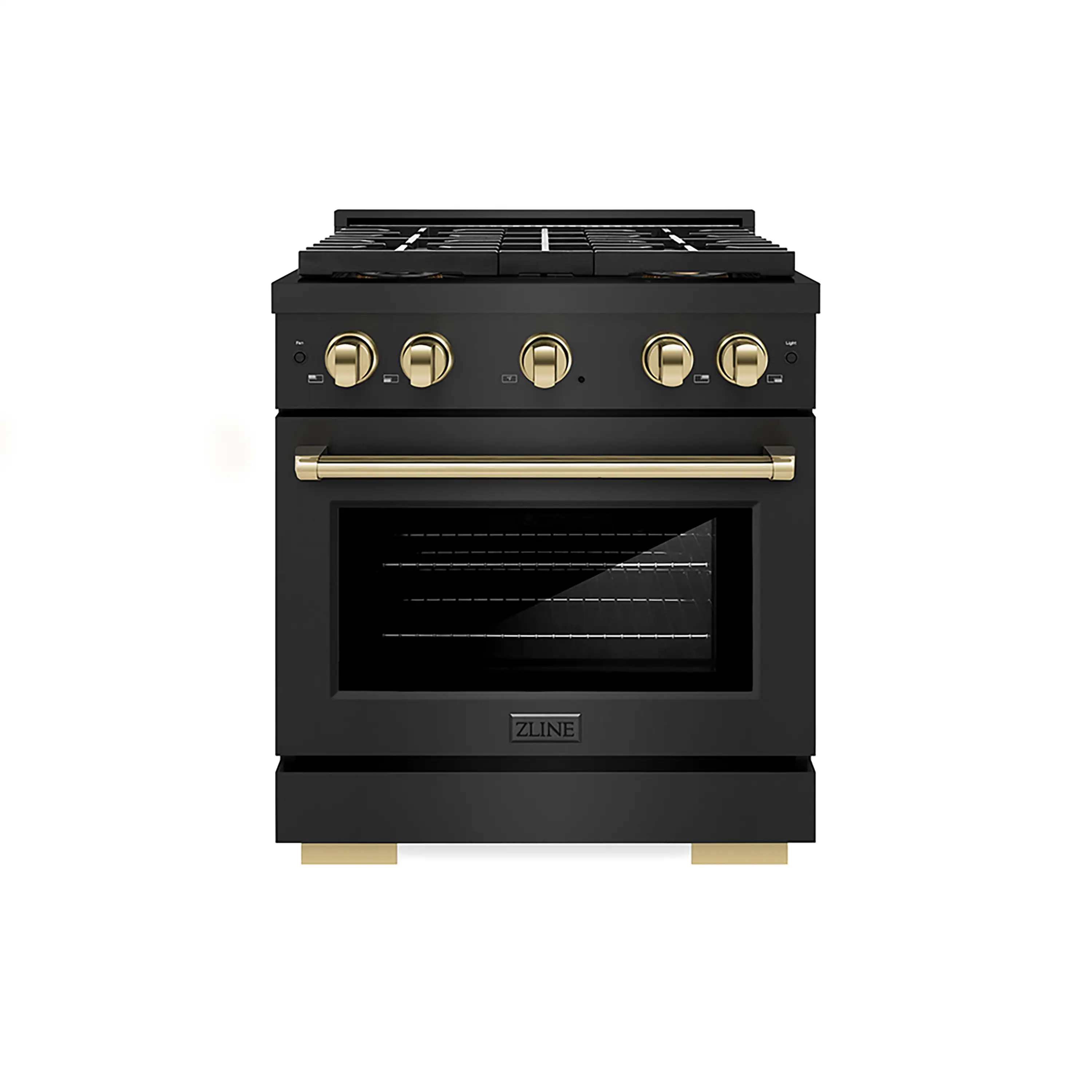 ZLINE Autograph Edition 30 in. 4.2 cu. ft. Paramount Dual Fuel Range with 4 Burner DuoPro鈩?Cooktop and Electric Convection Oven in Black Stainless Steel and Polished Gold Accents (PSDRBZ-30-G)