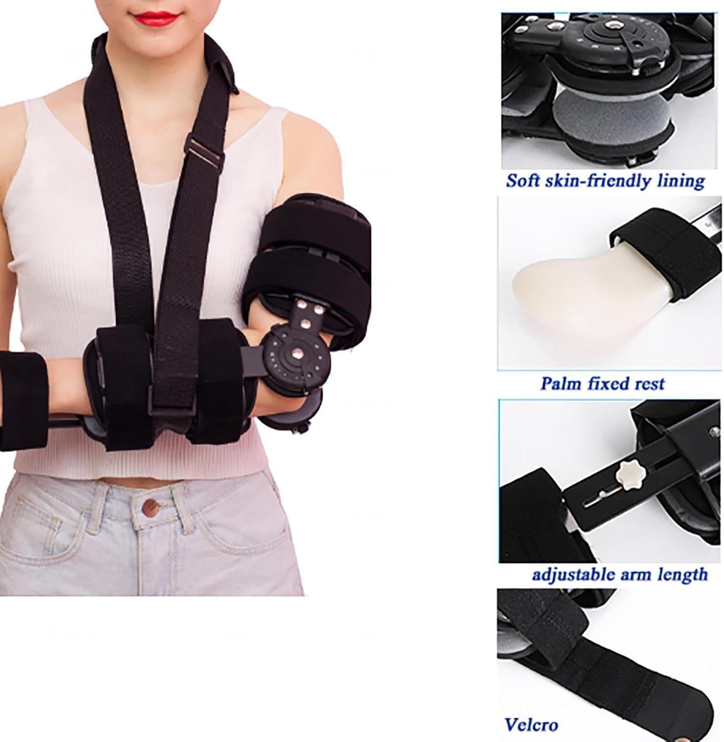 Adjustable Post-OP Elbow Hinged Brace,Arm Support with Shoulder Sling Stabilizer Splint,Night Elbow Sleep Support for Cubital Tunnel Syndrome,Tendonitis,Ulnar Nerve
