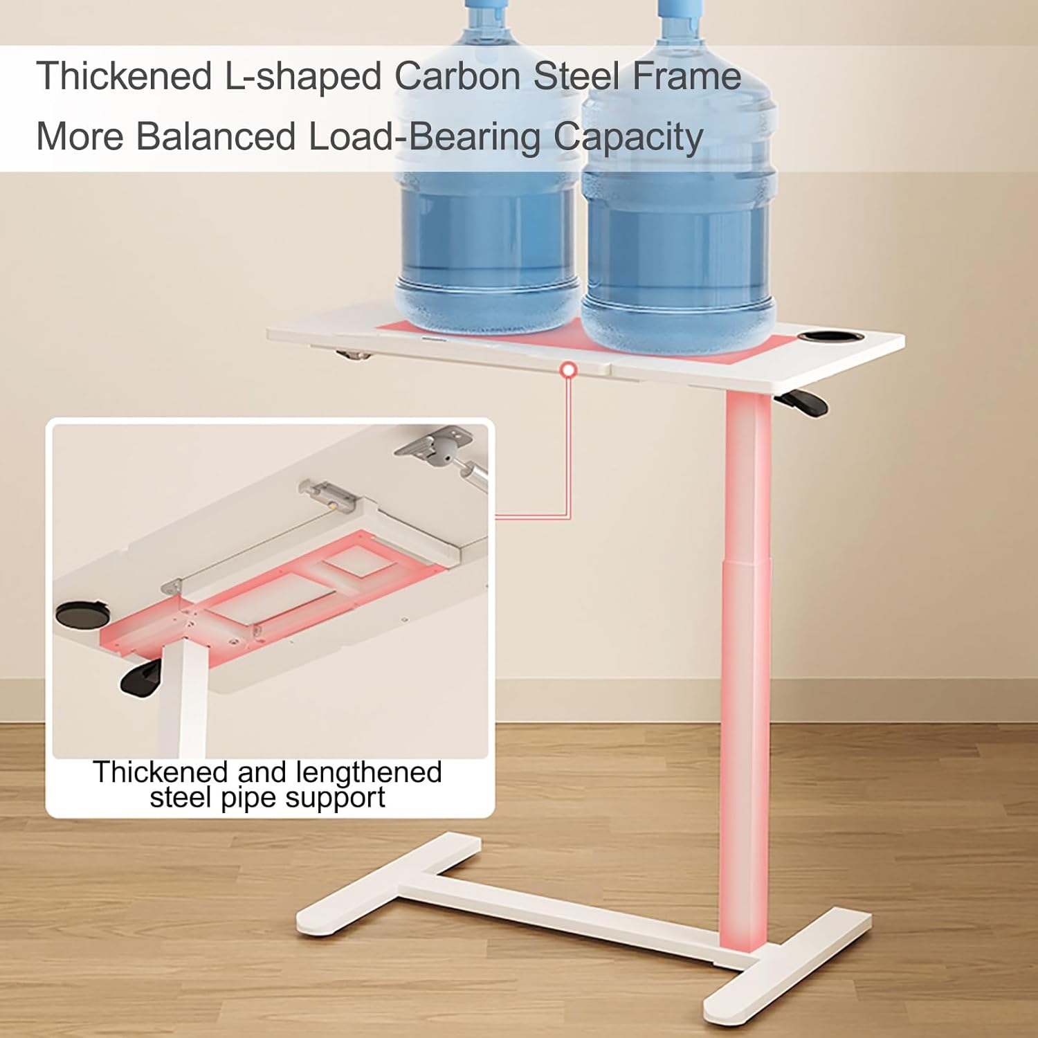 Overbed Table with Hidden Wheels and Height Adjustable, Standing Laptop Cart Over Bed Table with Baffle for Home Office and Hospital(White)