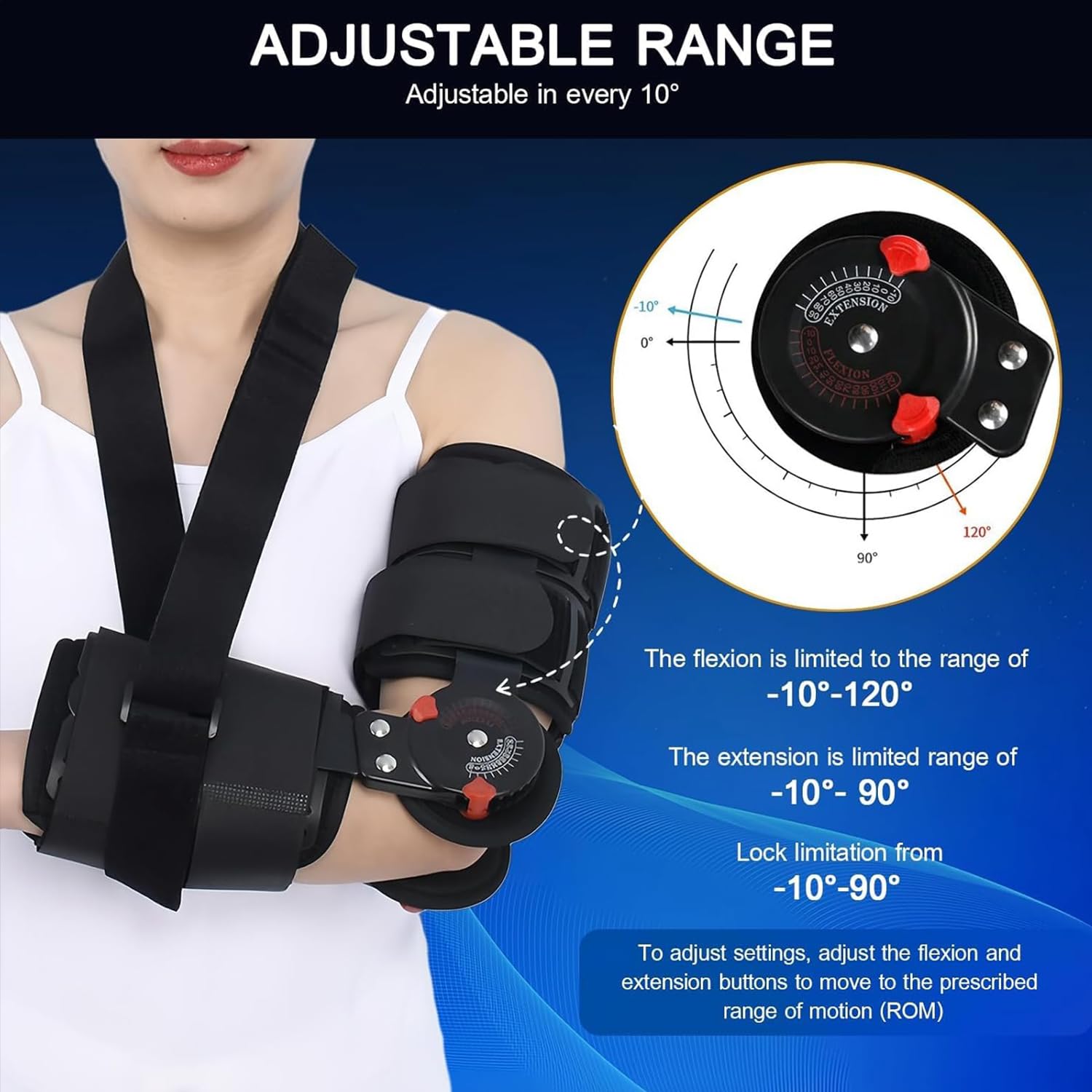Carbon Fiber Hinged ROM Elbow Brace, Adjustable Post-Surgery Stabilizer Splint for Arm Injury Recovery, Ligament and Tendon Repairs, Fracture and Biceps Support (Ambidextrous)