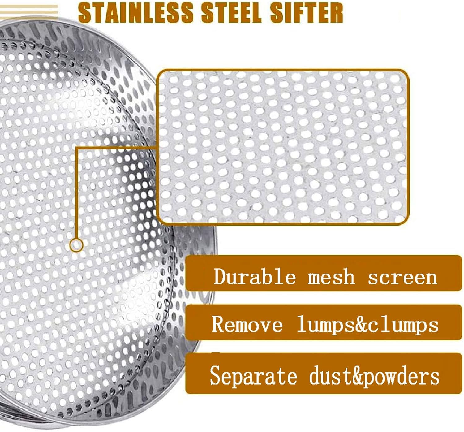 Sieve Stainless Steel Testing Sieve Flour Sifter 1-50mm Mesh for Home Kitchen Lab Use(Diameter 45 Cm/17.7in,Mesh 13mm)