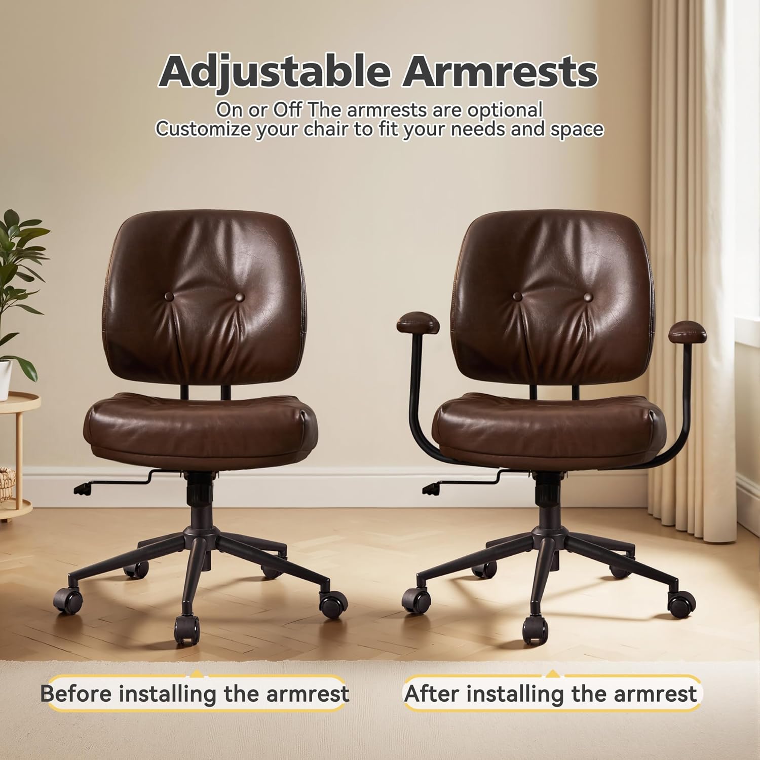 Home Office Desk Chair Office Rubber Casters Ergonomic Computer Chair with Lumbar Support Adjustable Height Rolling Swivel Executive Task Armrests Chair