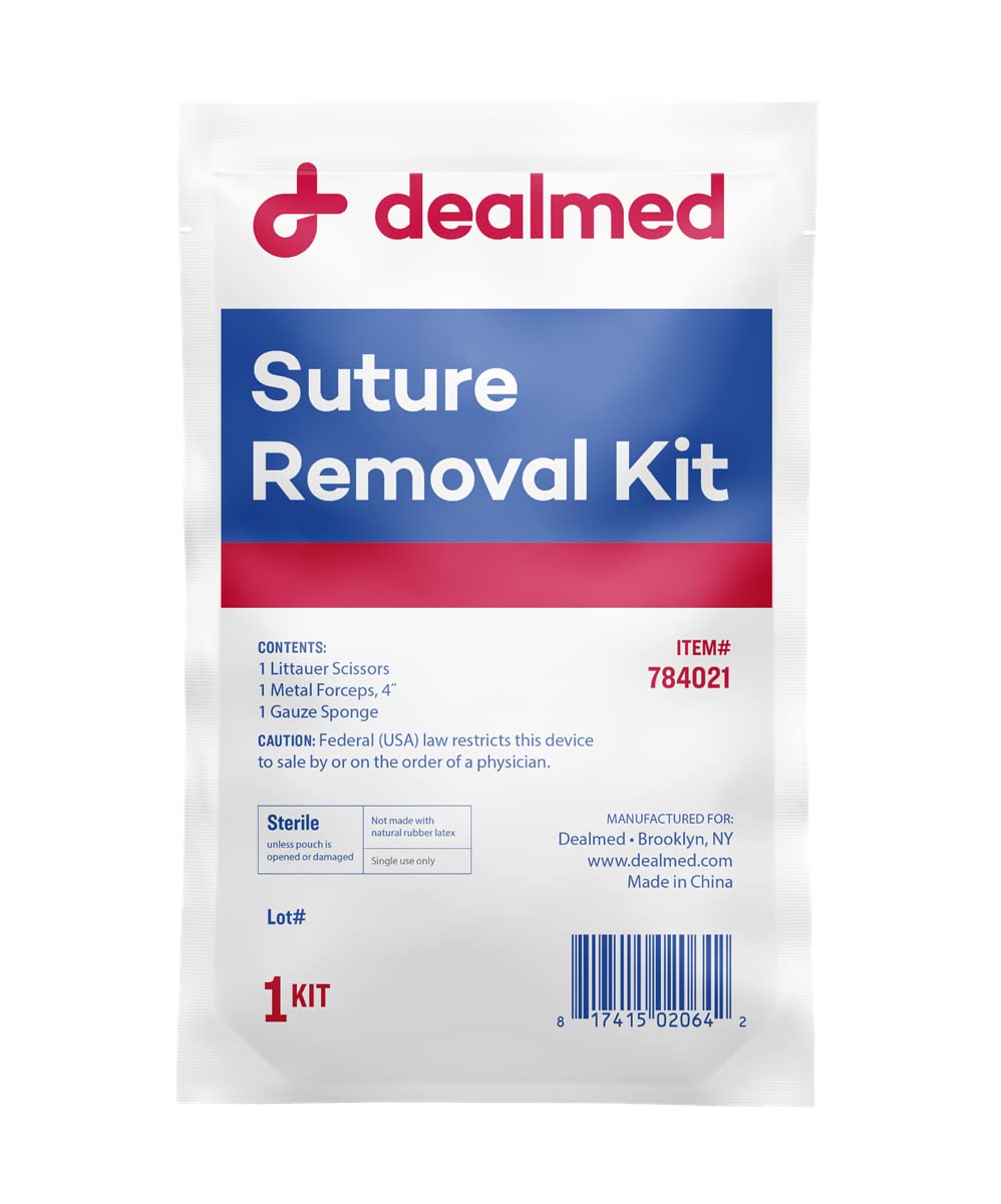 Dealmed Sterile Suture Removal Kit, Includes Suture Removal Scissors, Forceps, and Gauze Sponge, Suture Removal Tool Single-Use Kit, Ideal for Hospitals and Clinics (50 Kits)