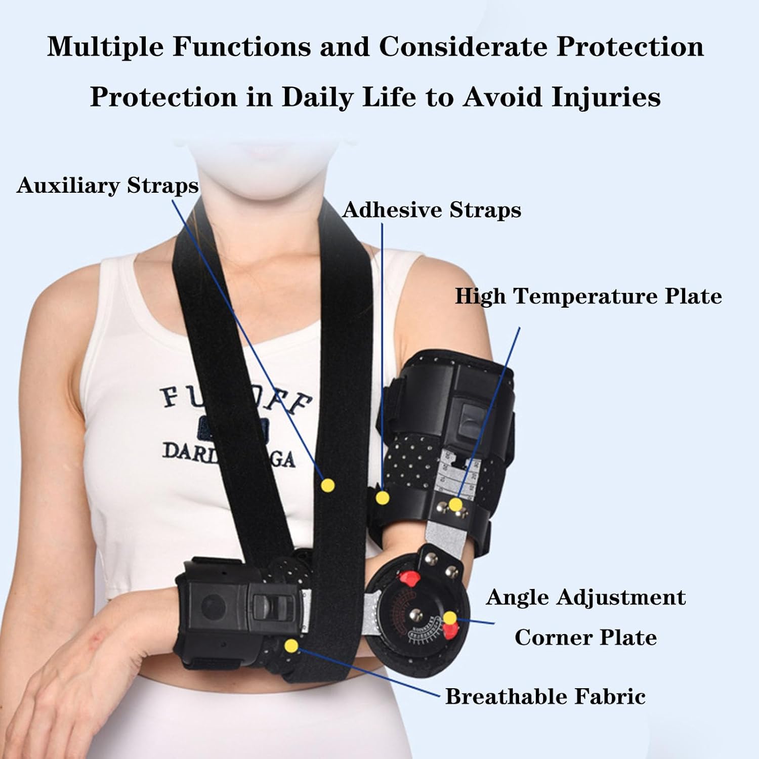 SFKLYU Hinged Elbow Brace Adjustable Telescoping Post Arm Splint with Sling Stabilizer Adjustable Splint & Shoulder Strap for Arm Injury Recovery Support After Surgery,A right