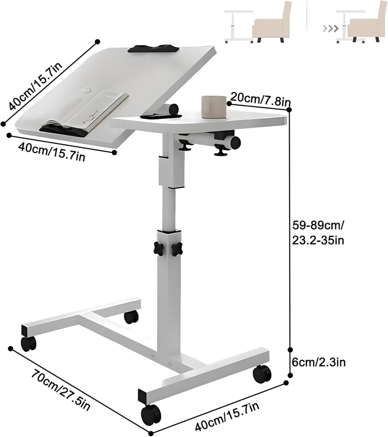 Adjustable Overbed Table Over Hospital Bed Tray with Wheels- overbed Table, overbed Laptop Table, Adjustable Table, Table, Bed Table, for Home Office Use or Medical