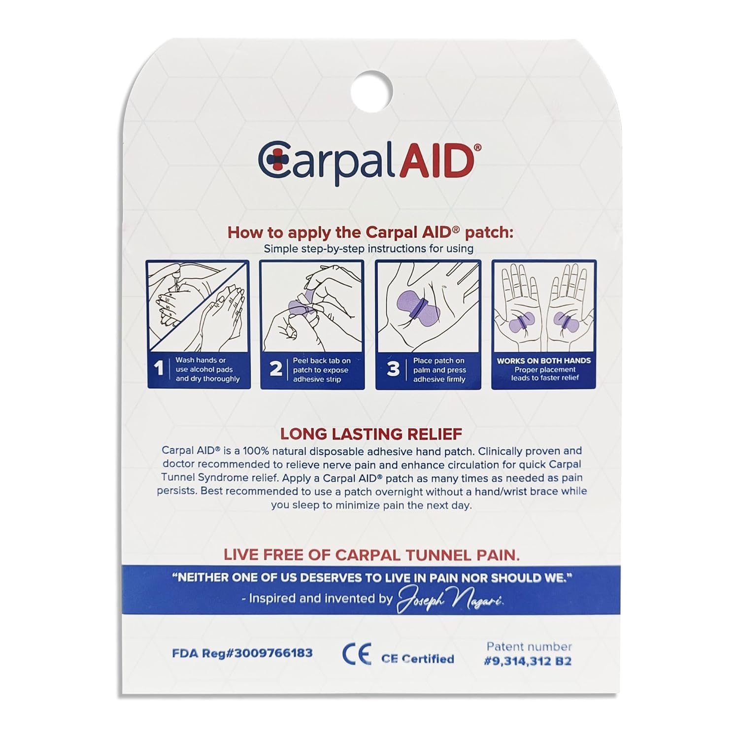 CarpalAid Clear Plastic Adhesive Hand-Based Support Brace for Either Hand (100)