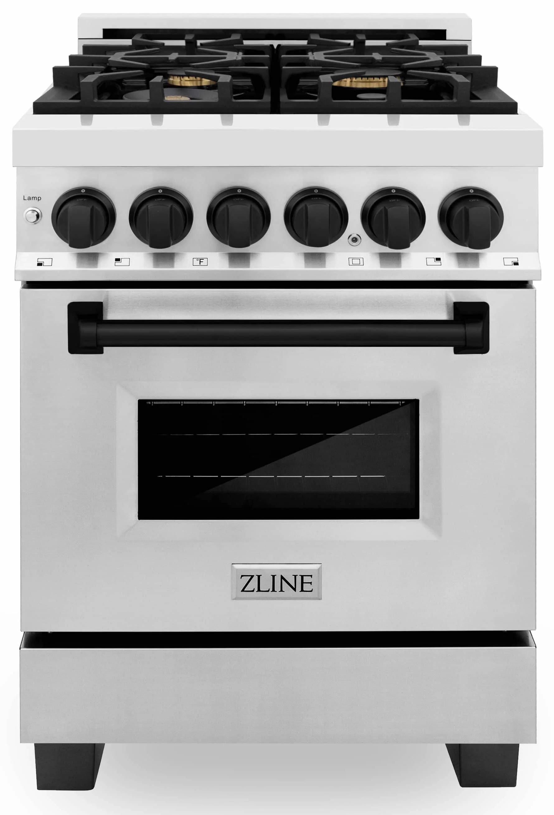 ZLINE Legacy Series Autograph Edition 24-inch Dual Fuel Range with Gas Stove and 2.8 Cu. Ft. Electric Oven in Stainless Steel with Matte Black Accents (RAZ-24-MB)