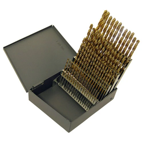 #1-#60 RHS / RHC HSS 135 Degree Split Point Heavy Duty Jobber Length Drill Set - TiN