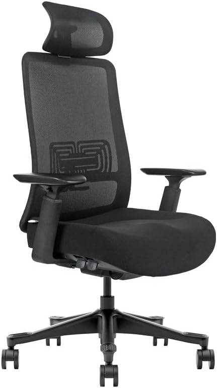 Mesh Office Chair with Headrest – Ergonomic Office Chair with Lumbar Support, Adjustable 3D Arms & Soft Seat – Holds Up to 330lbs (Black)