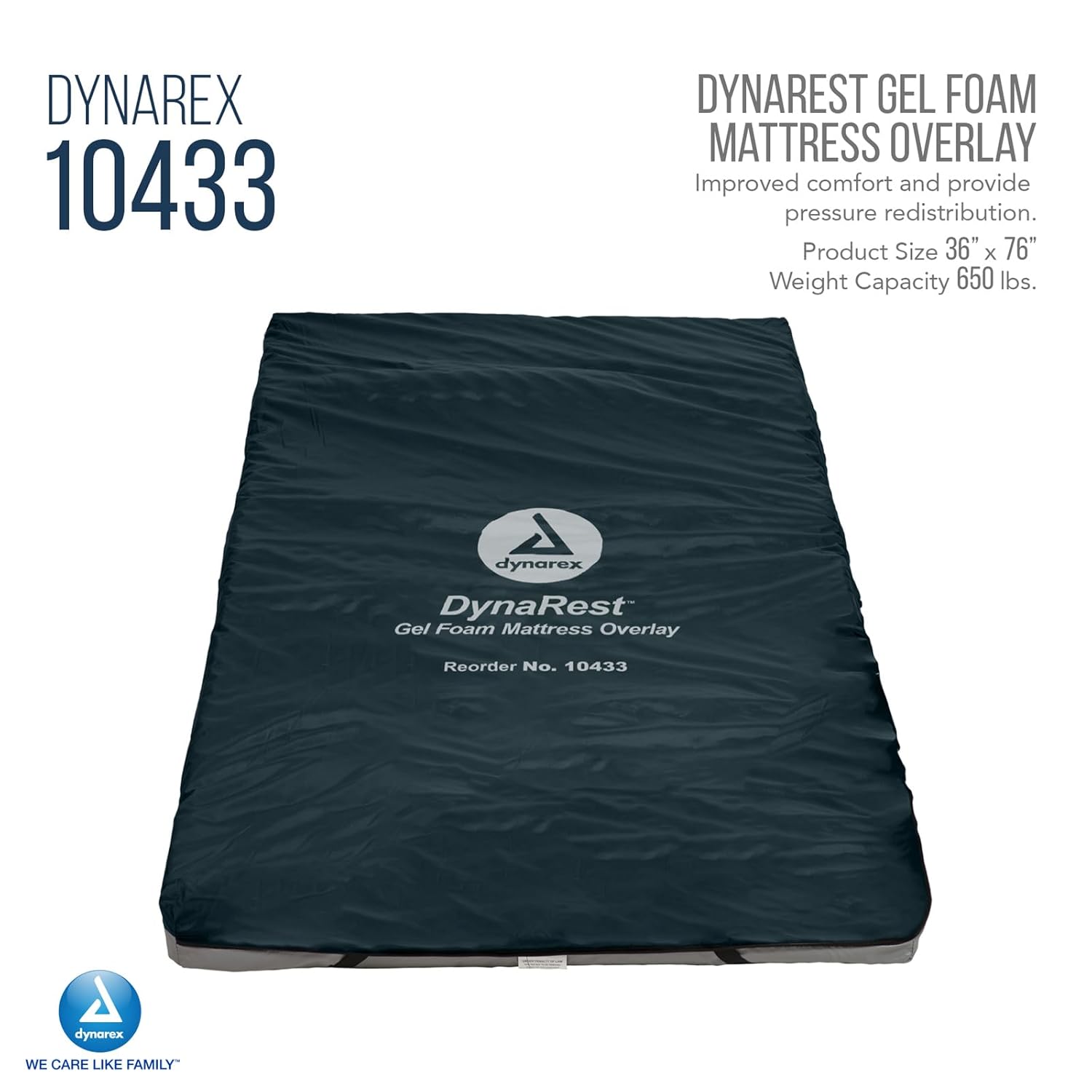 Dynarex 10433 DynaRest Gel Foam Mattress Overlay, 36