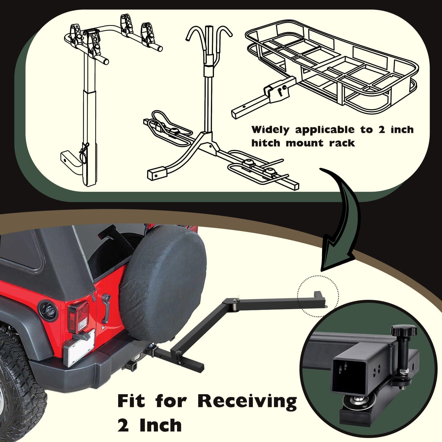 TOPOWN Swing Away Hitch Mount Bike Rack Extension 2” Receiver, Heavy Duty Bicycle Rack Swing Away Hitch Mount Adapter Compatible with Most 2 Inch Hitch Racks, Adjustable 120 Degree, Hold Up to 260 lbs