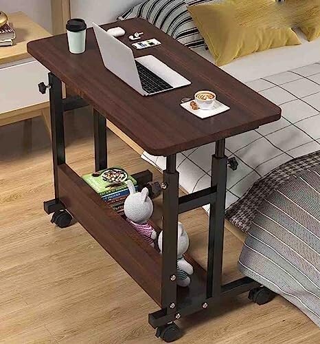 Overbed Table with Wheels, Adjustable Bedside Movable Table, Multifunctional Computer Desk for Hospital and Home Use(80 * 40cm)