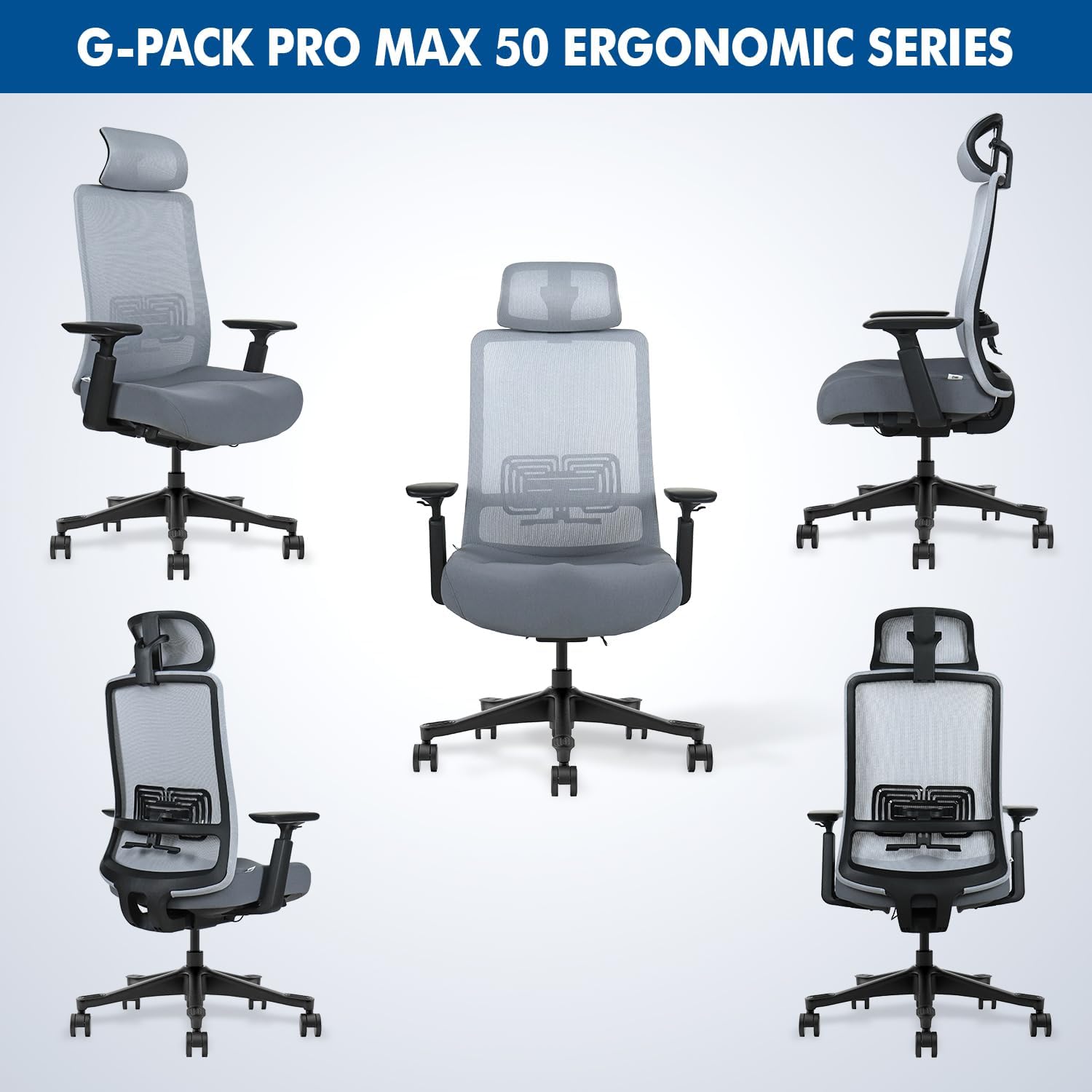 Mesh Office Chair with Headrest – Ergonomic Office Chair with Lumbar Support, Adjustable 3D Arms & Soft Seat – Holds Up to 330lbs (Gray)