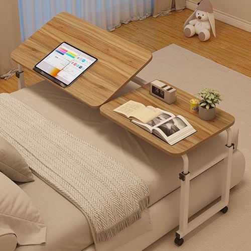 Table Standing Workstation Food Tray Table Rolling Table with Adjustable Height,Adjustable Overbed Table with Wheels - Mobile Height-Adjustable Bedside Desk for Hospital & Home Use, Fits 1.2