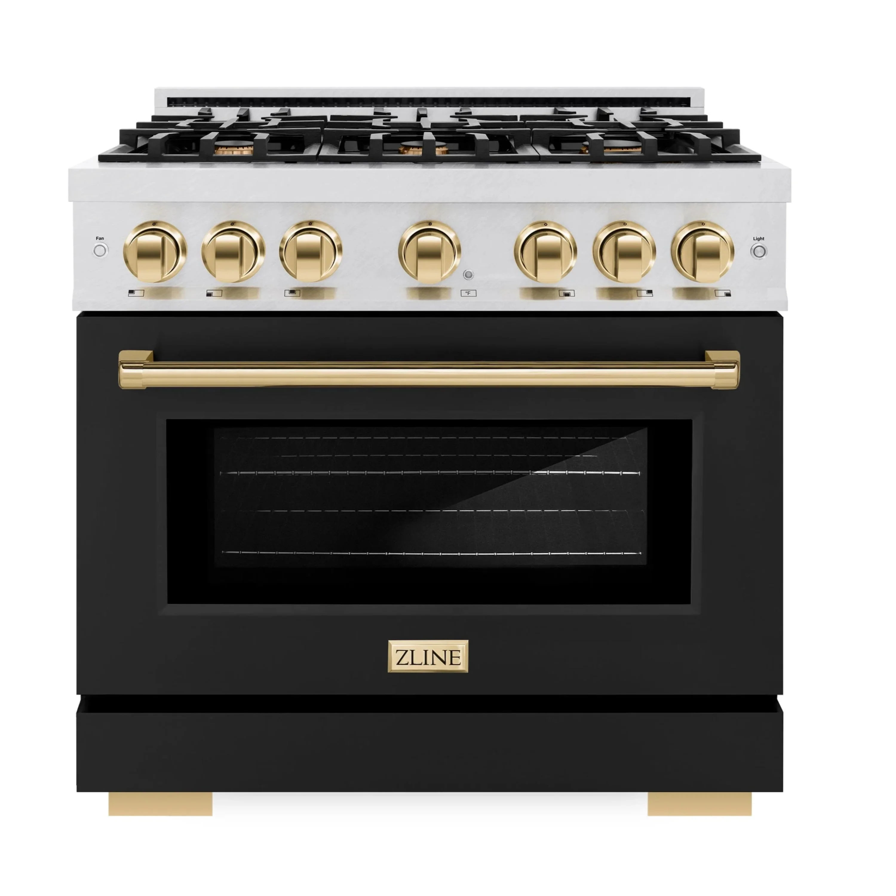 ZLINE Autograph Edition 36-Inch Select Series Gas Range with 6 Burner Cooktop and 5.2 Cu. Ft. Gas Convection Gas Oven in Satin Stainless Steel with Black Matte Door and Gold Accents (HGRSZ-BLM-36-G)