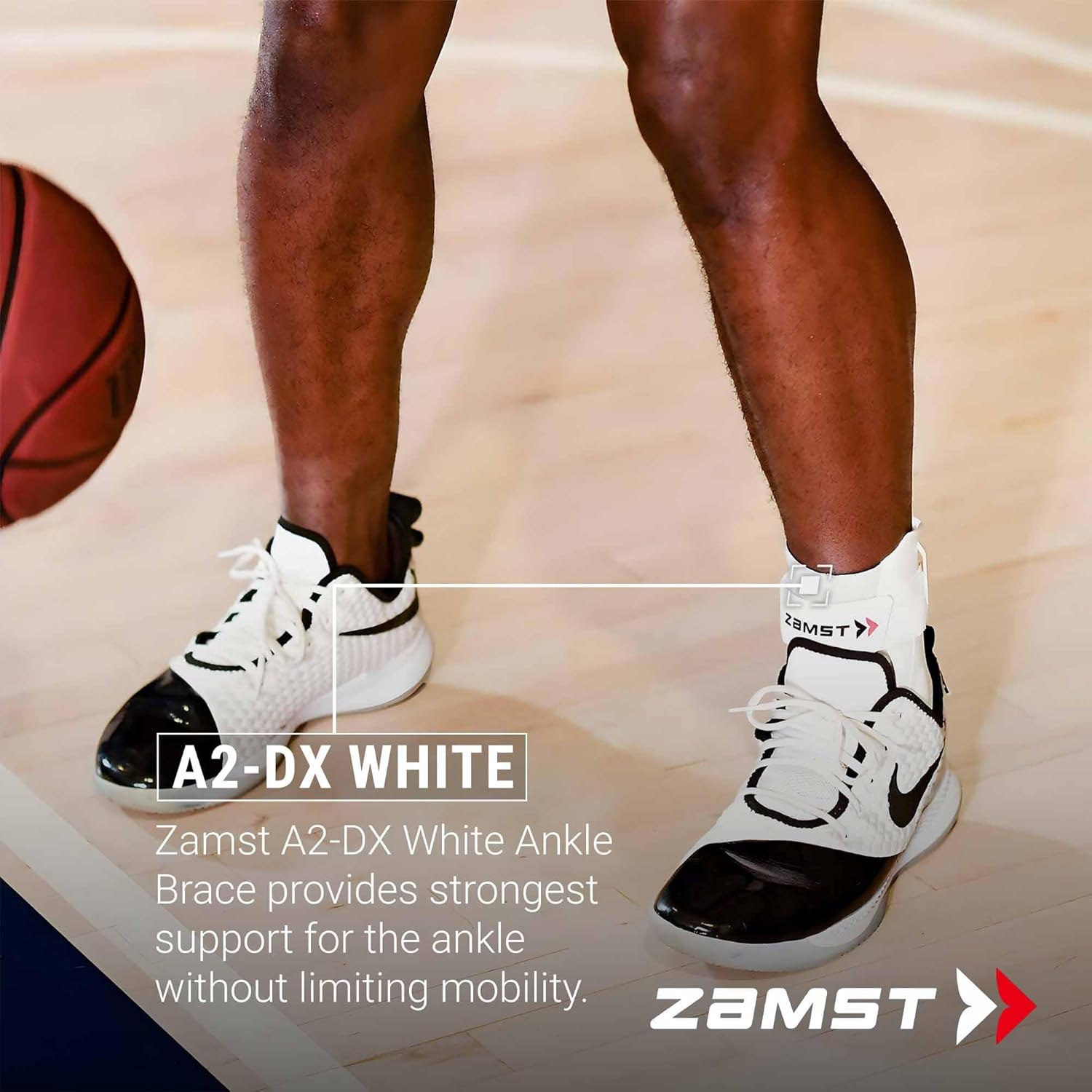 Zamst A2-DX Sports Ankle Brace with Protective Guards For High Ankle Sprains and Chronic Ankle Instability-for Basketball, Volleyball, Lacrosse, Football-White, Right, Large