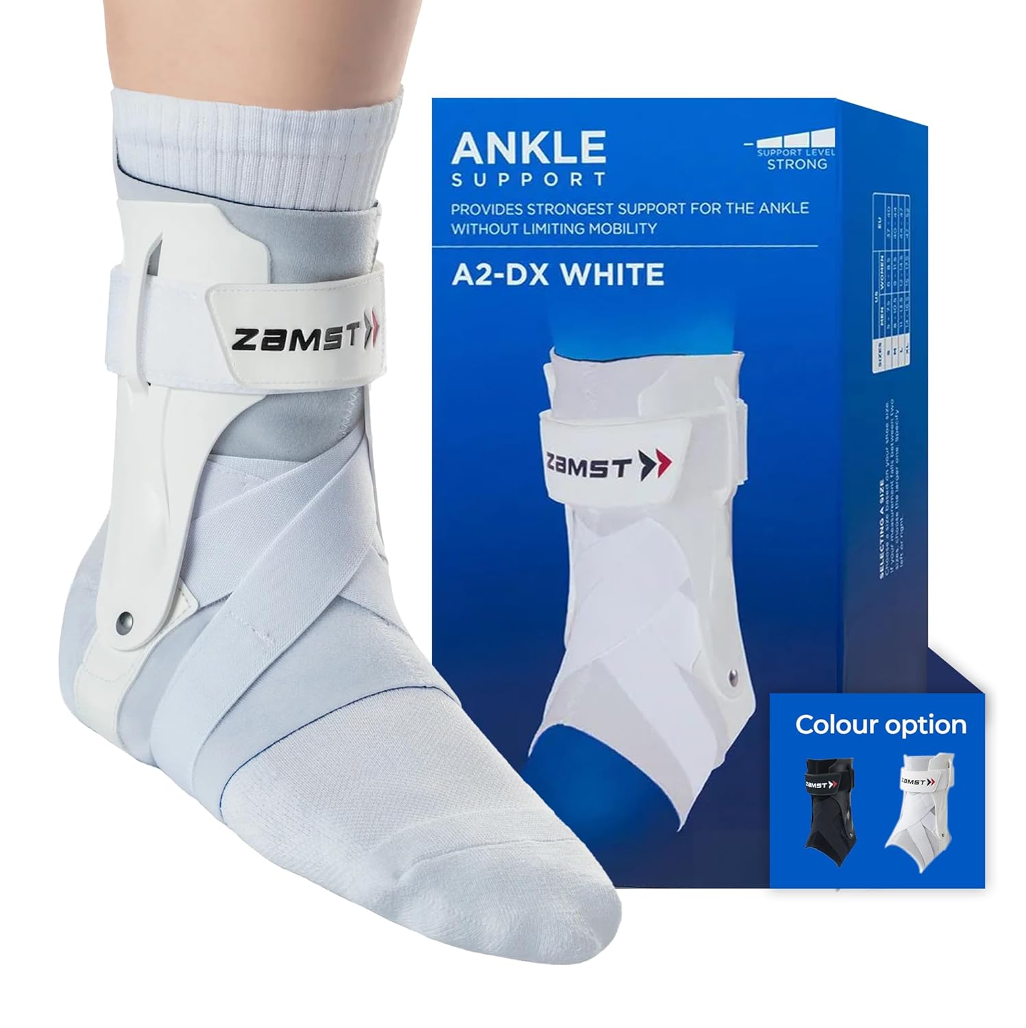 Zamst A2-DX White Ankle Brace for Sports - Breathable Sports Ankle Support for Men and Women with Guard Stabilizers for High-Grade Ankle Sprain - Right, Medium
