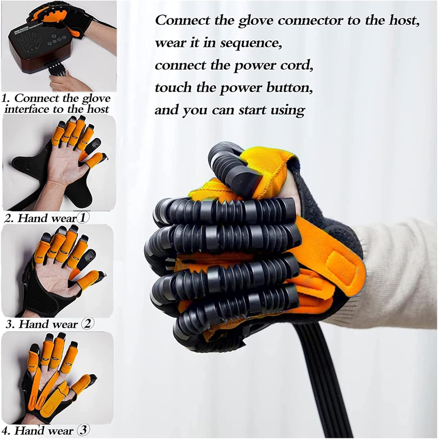 2PCS Rehabilitation Robot Gloves,Hemiplegia Finger Glove Rehabilitation Trainer Stroke Recovery Equipment for Left and Right Hand Promote Blood Circulation Resolve Stiff Hands (L,Yellow)