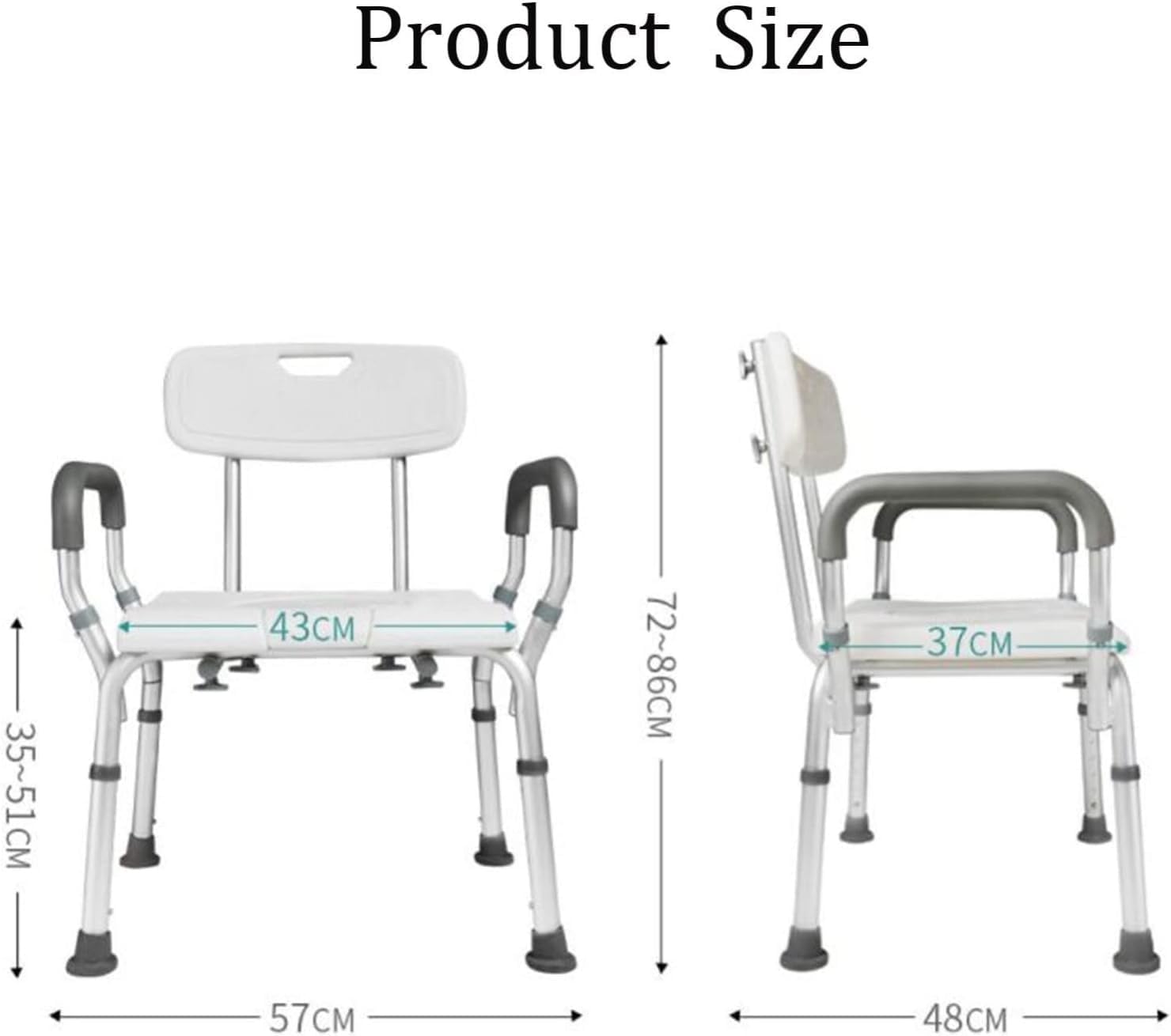 Shower Stool Height Adjustable Bath Tub Shower Chair with Arms and Back with U-Shaped Seat Toilet Raiser Frame Bath Chair for Elderly,Supports Up to 300Lbs