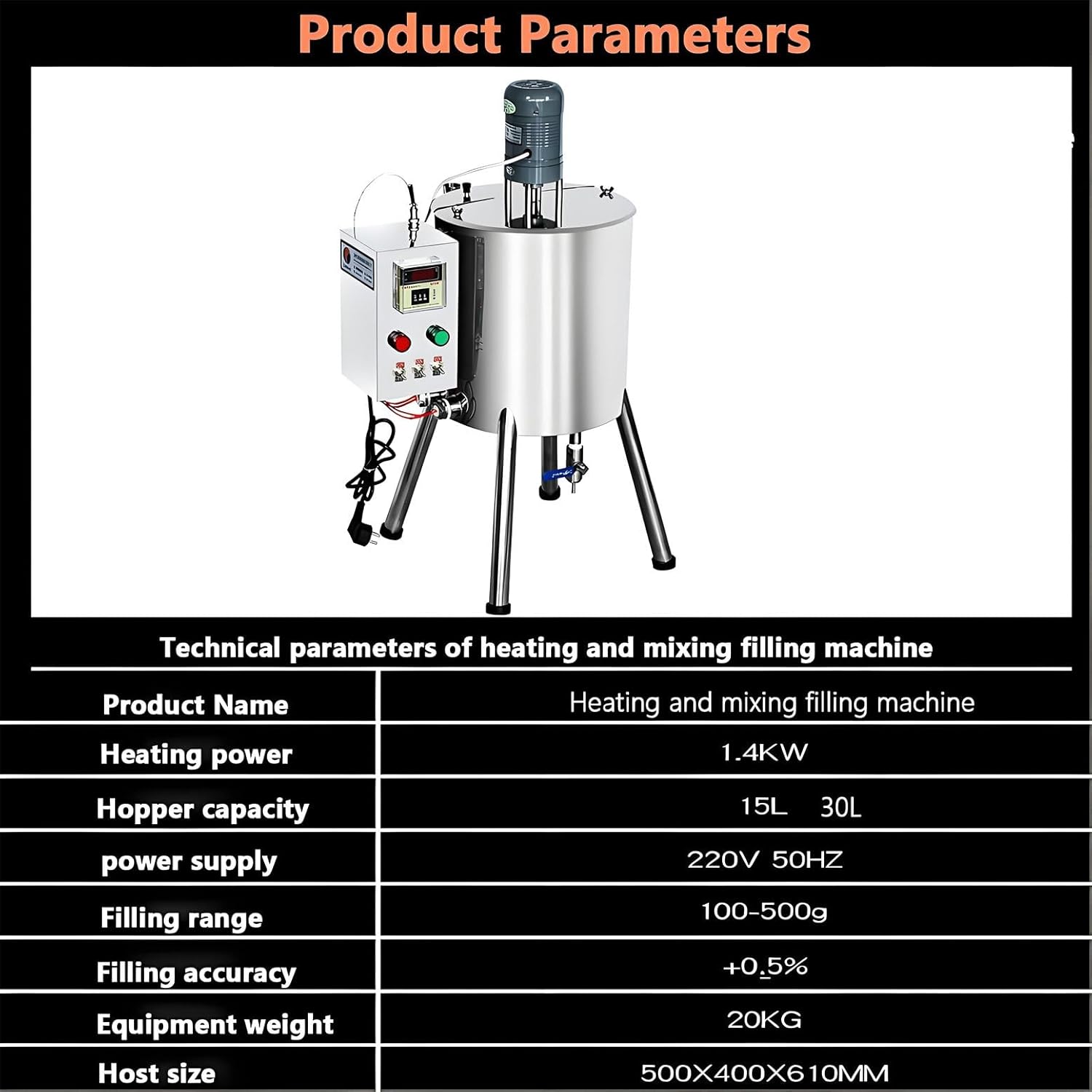 Liquid Paste Filling Machine, 15L/30L Electric Heating Mixing Filling Machine, Cosmetic Mixer Machine, 90-300°C Temperature Control, for Dissolving & Filling Creams & Liquids 15L